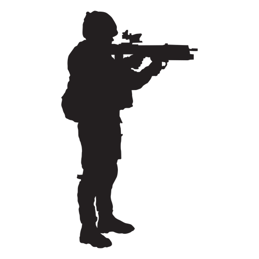 Standing soldier pointing weapon