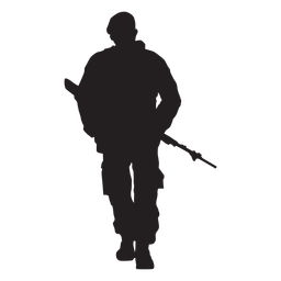 Frontal walking soldier with weapon silhouette Transparent PNG