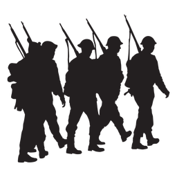 Group of soldiers walking silhouettes PNG Design Transparent PNG