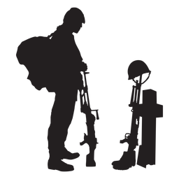 Soldier silhouette respecting fallen Transparent PNG