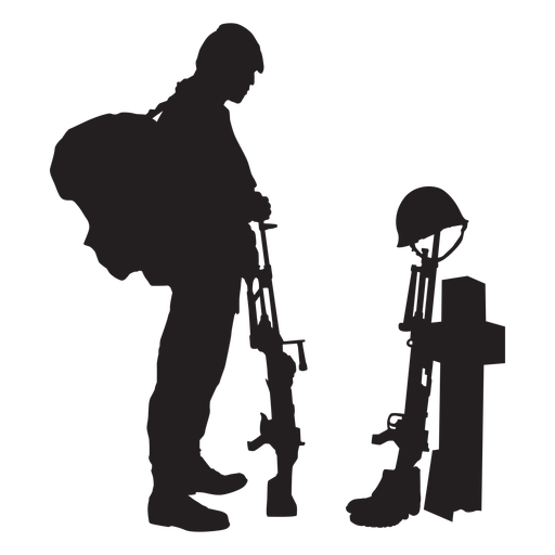 Soldier silhouette respecting fallen PNG Design