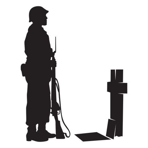 soldier kneeling at grave silhouette