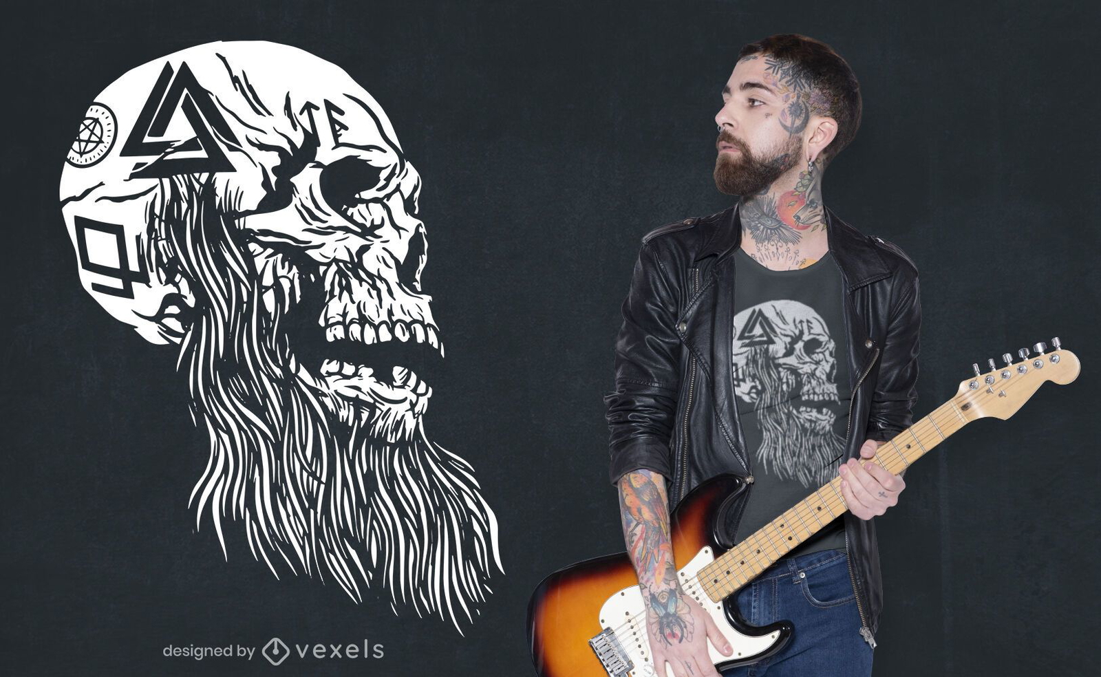 Dise?o de camiseta de calavera tatuada vikinga