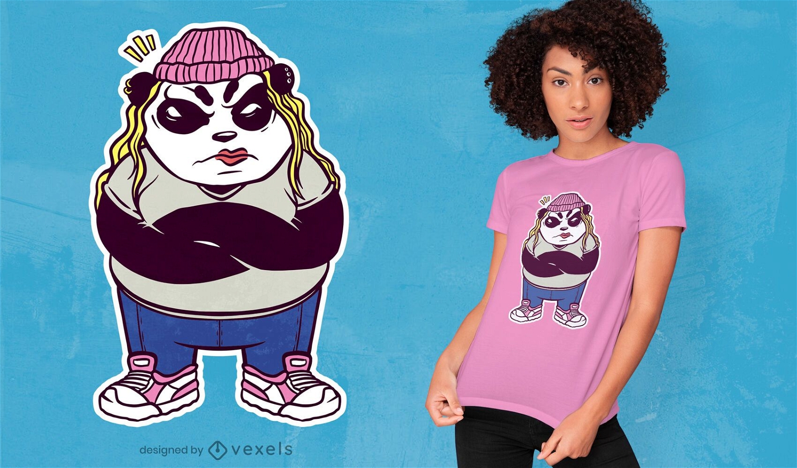 Verr?ckter weiblicher Panda-T-Shirt Entwurf
