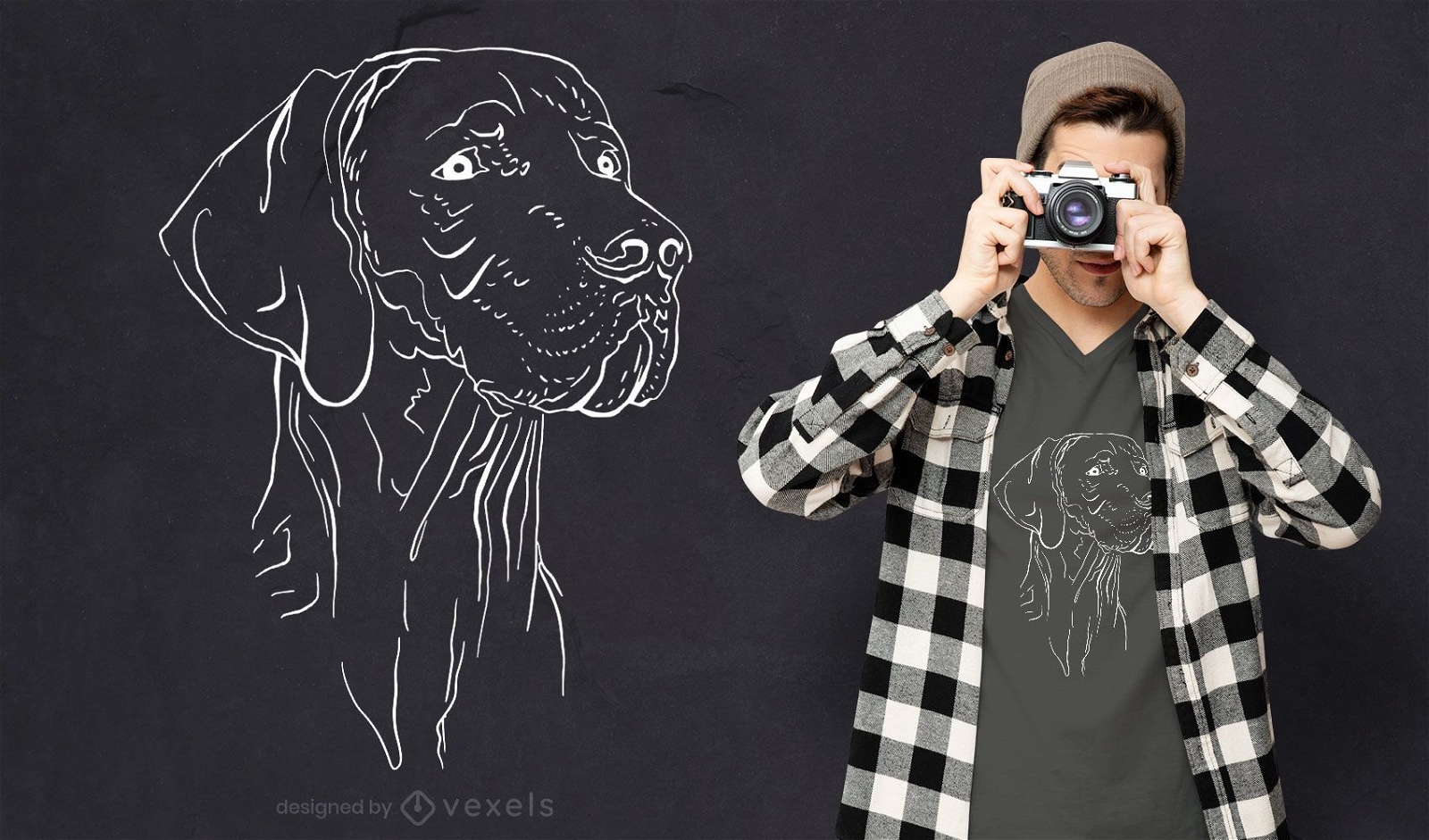 Diseño de camiseta de cara de perro de caza.