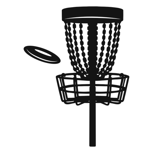 Disc golf basket with frisbee silhouette PNG Design