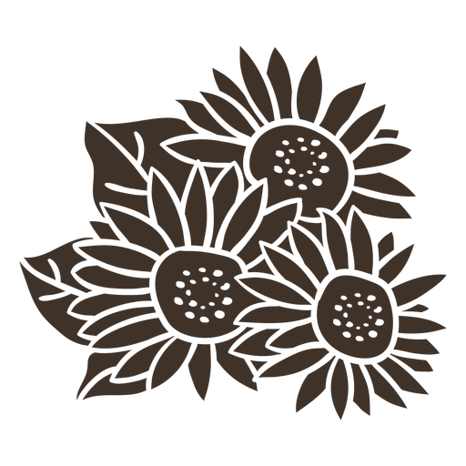 Frontal sunflowers boquet silhouette PNG Design