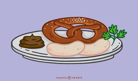 Bavarian meal with pretzel illustration