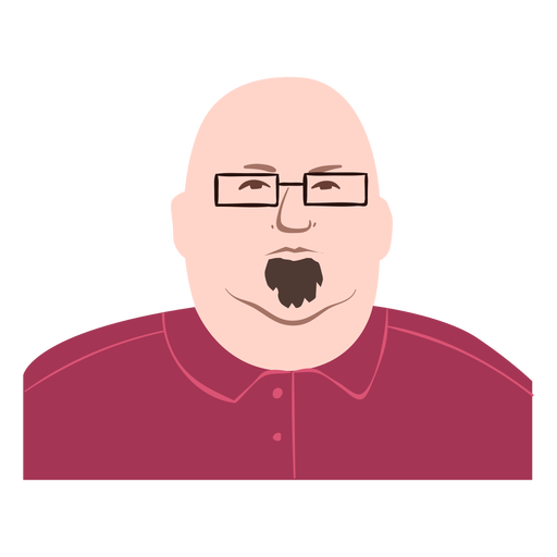 Flat bald man with square glasses PNG Design