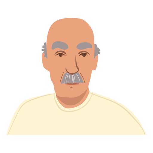 Flat bald old man with moustache