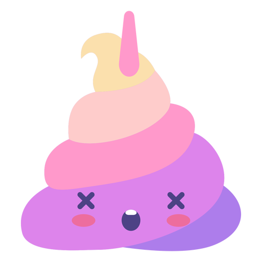 Cute dead unicorn poop emoji flat  PNG Design