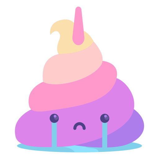 Crying unicorn poop emoji flat  PNG Design