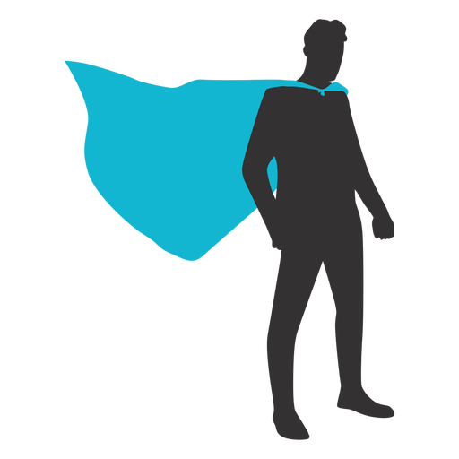 Standing man silhouette in blue cape PNG Design