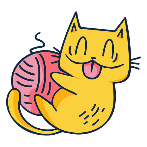 Simple cartoon cute cat with ball PNG Design
