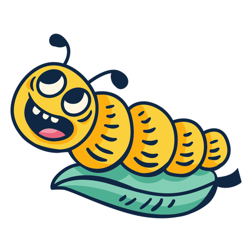 Cartoon cute worm on leaf PNG Design