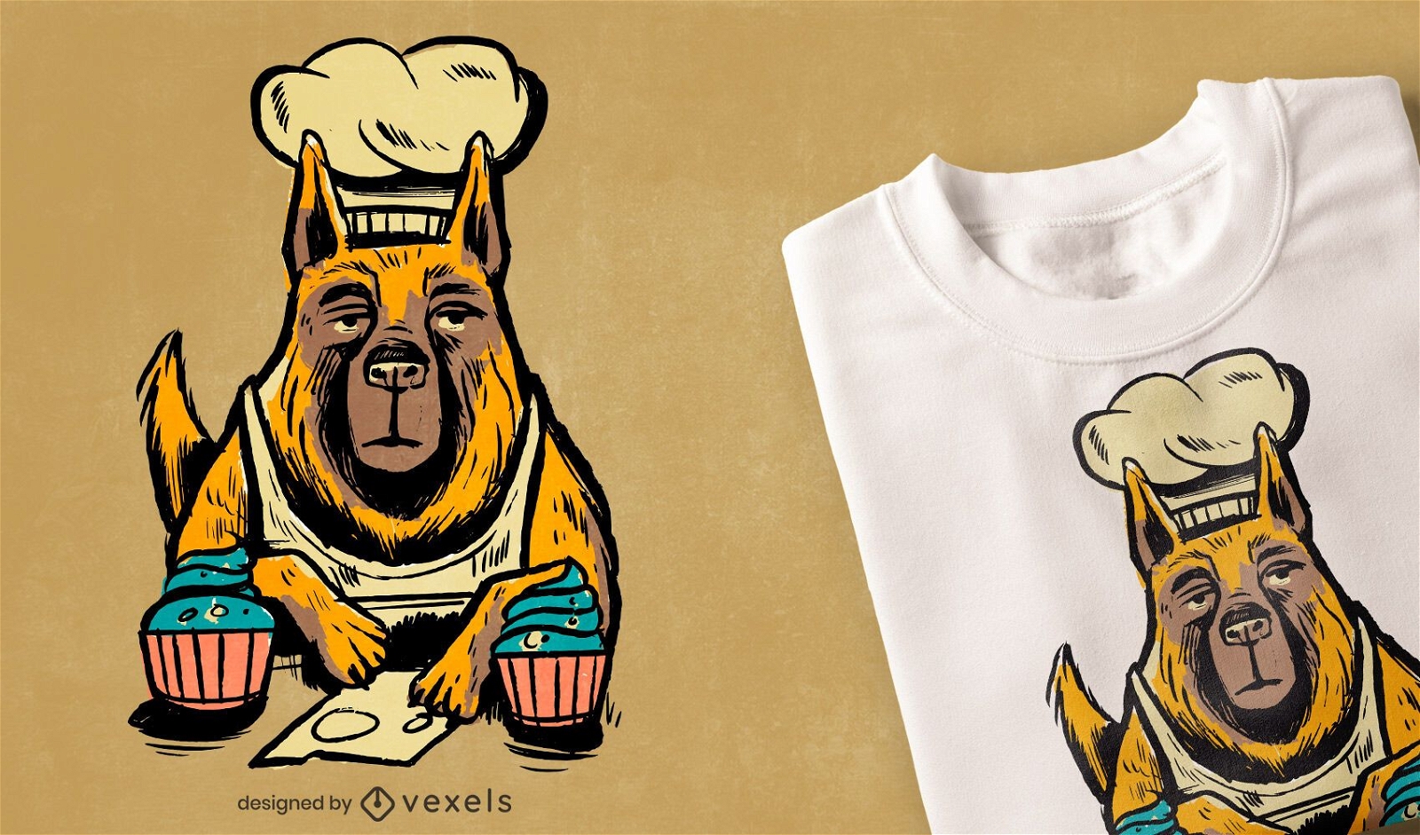 Diseño de camiseta de chef de cupcake de perro