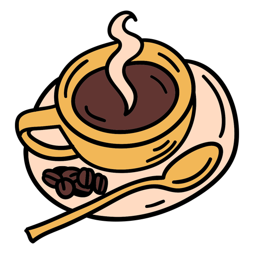 Xícara de café de traço colorido com grãos Desenho PNG