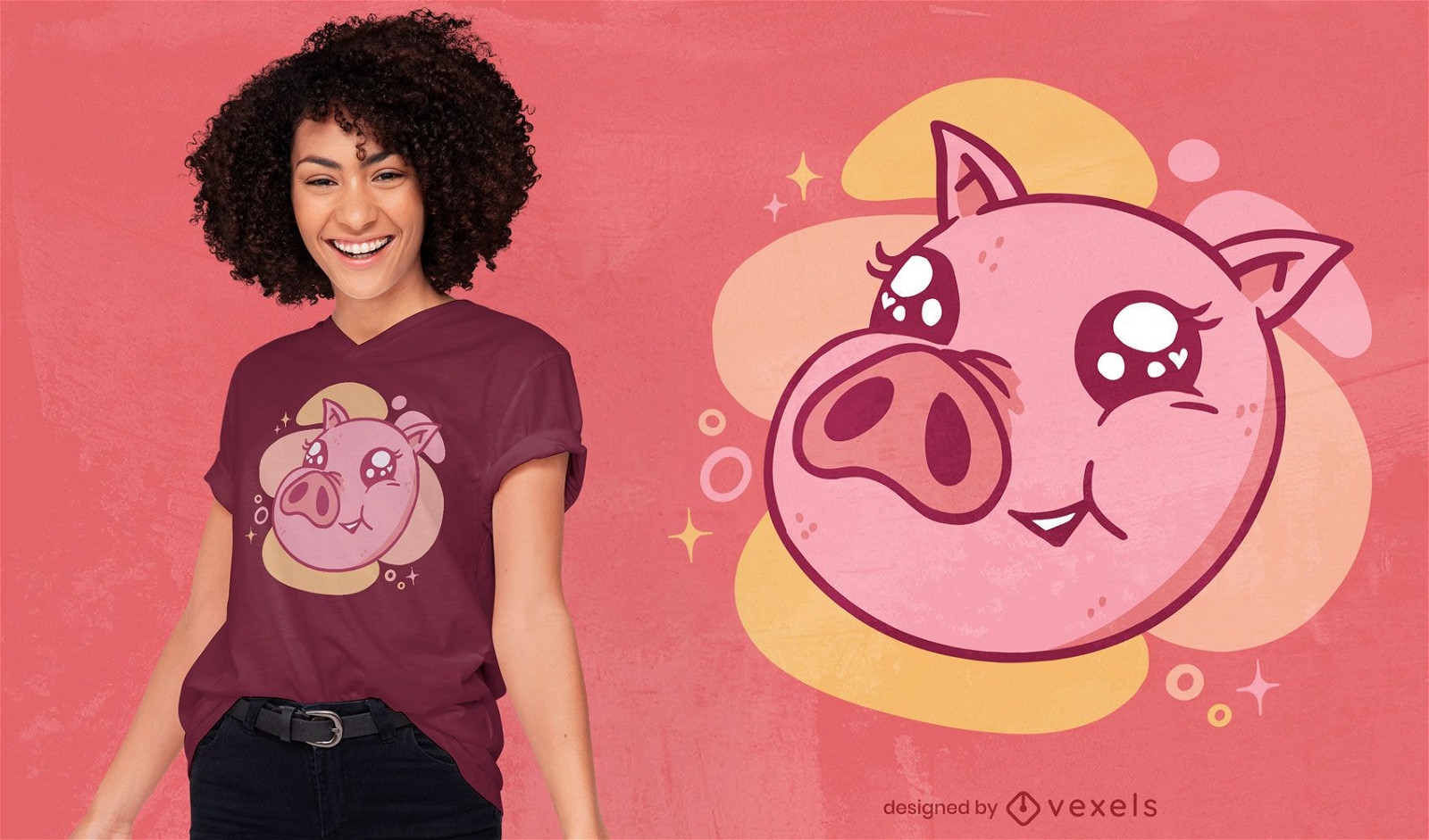 Design de t-shirt com cara de porco fofa