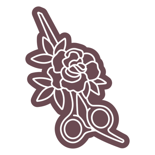 Scissor and rose filled color cut out PNG Design