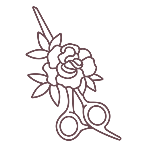 Stroke simple scissors and rose PNG Design