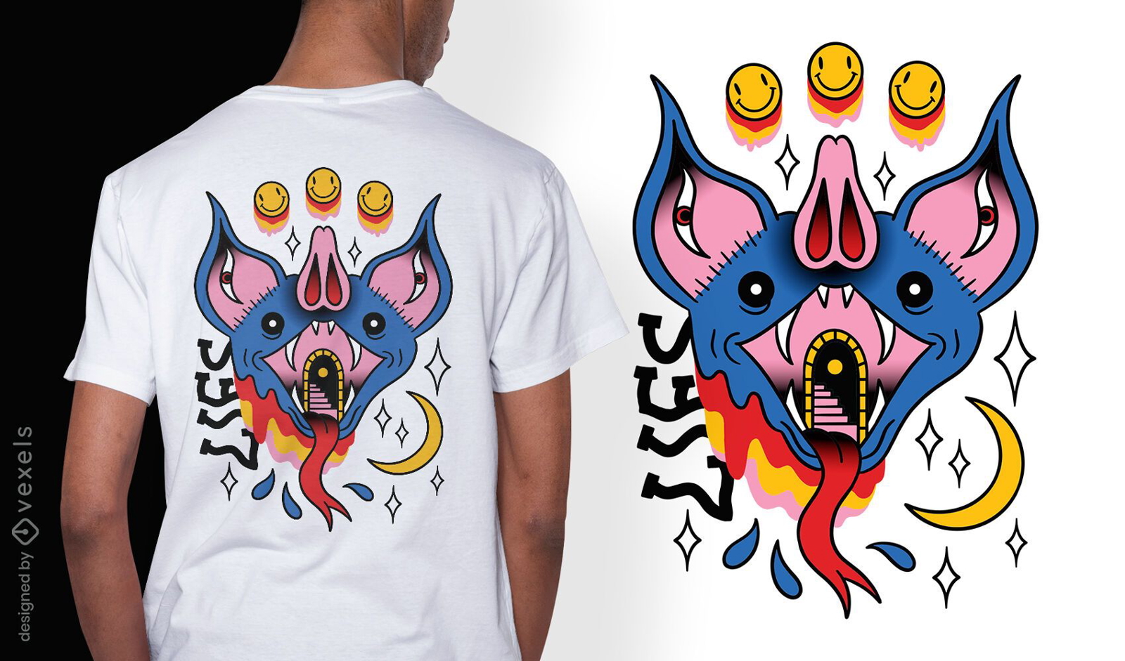 Trippy bat tattoo dise?o de camiseta surrealista