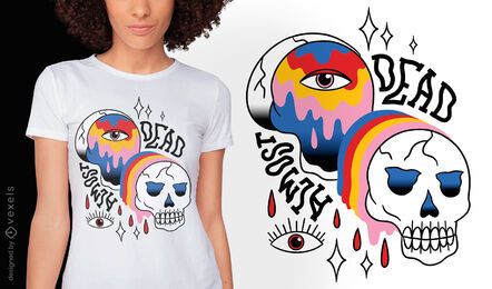 Diseño de camiseta de tatuaje de calavera colorida trippy