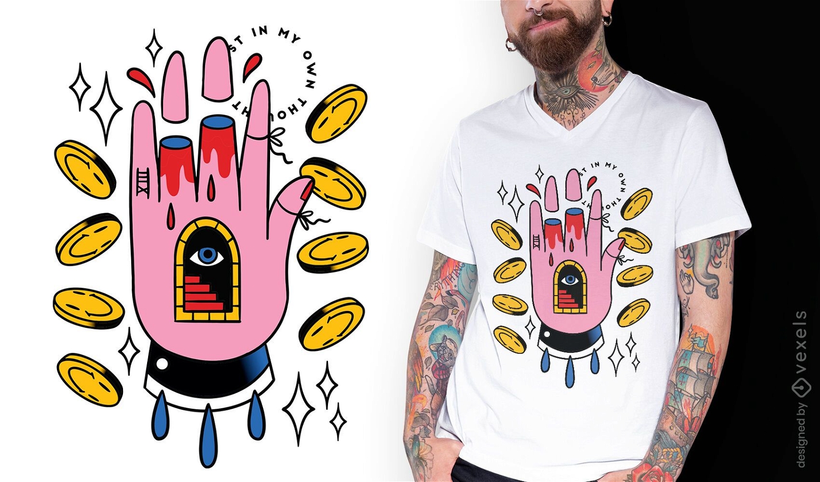 Hand psychedelic tattoo t-shirt design
