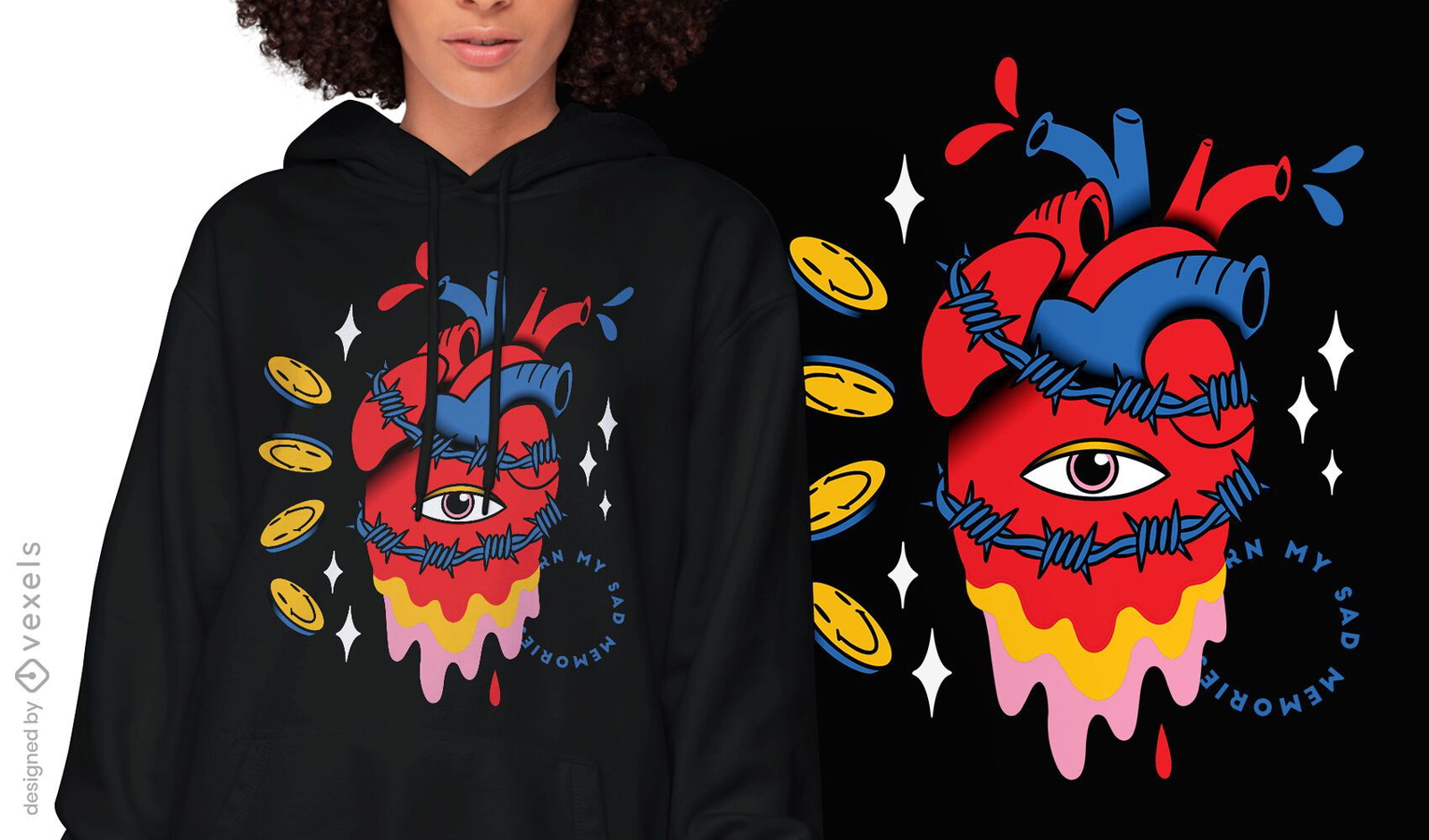 Design de camiseta trippy com arame farpado e cora??o