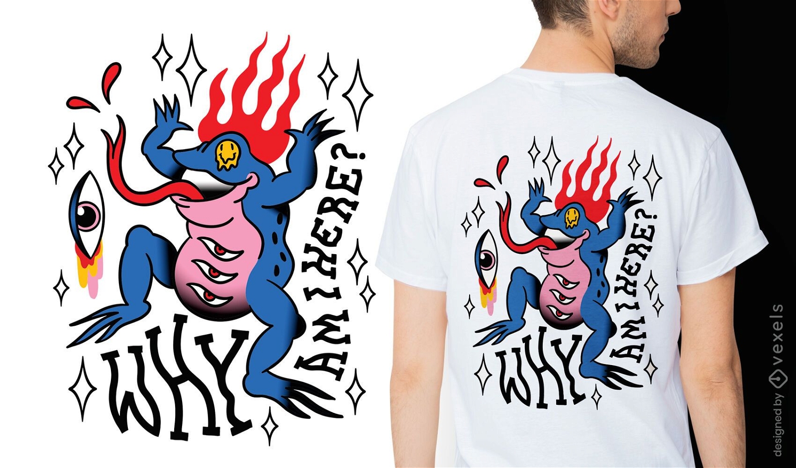 Diseño de camiseta con cita trippy de rana en llamas