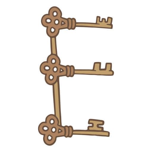 Three vintage ornamented keys forming an E PNG Design