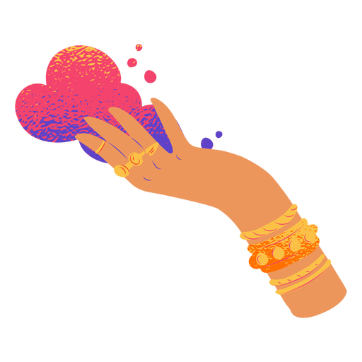Flat hand with holi festival powder PNG Design
