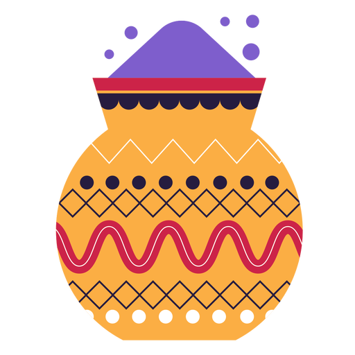 Flat ornamented pot of holi powder PNG Design