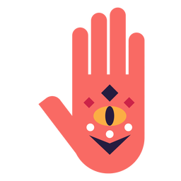 Flat red hand with geometric eye inside PNG Design