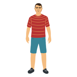 Standing flat young man in tee and shorts PNG Design