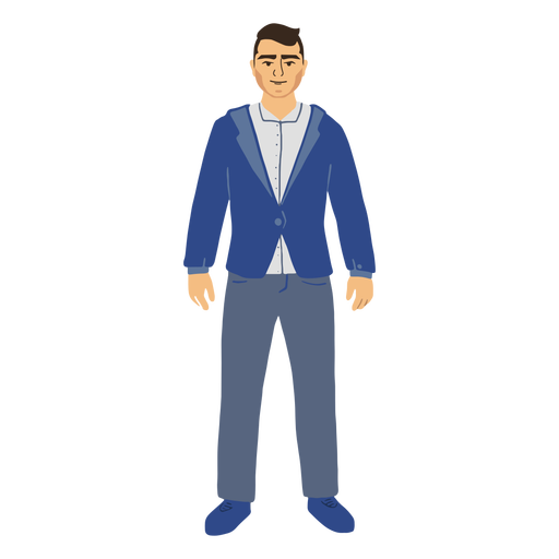 Standing flat young man in blue suit PNG Design