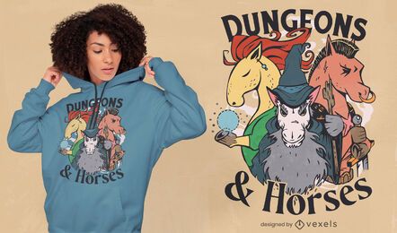 Diseño de camiseta de mazmorras y caballos.