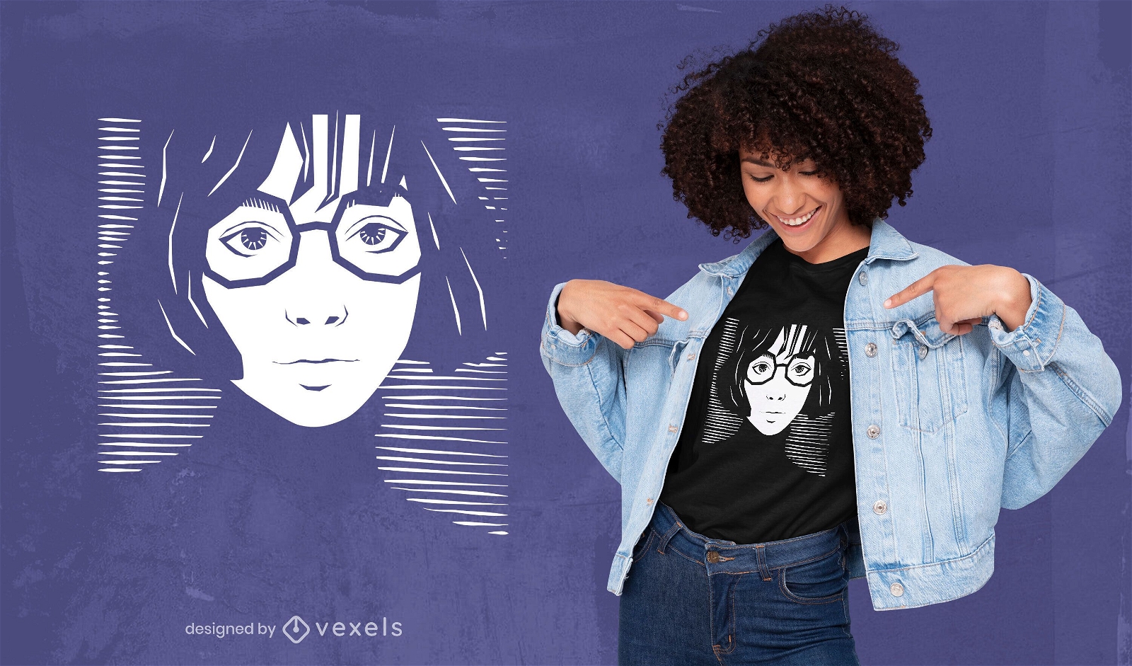 Girl with glasses striped t-shirt design