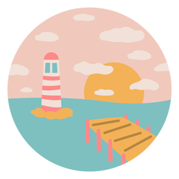 Dock in beach with lighthouse flat Transparent PNG