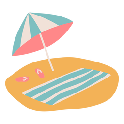 Towel and umbrella in beach flat Transparent PNG
