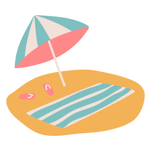 Towel and umbrella in beach flat PNG Design