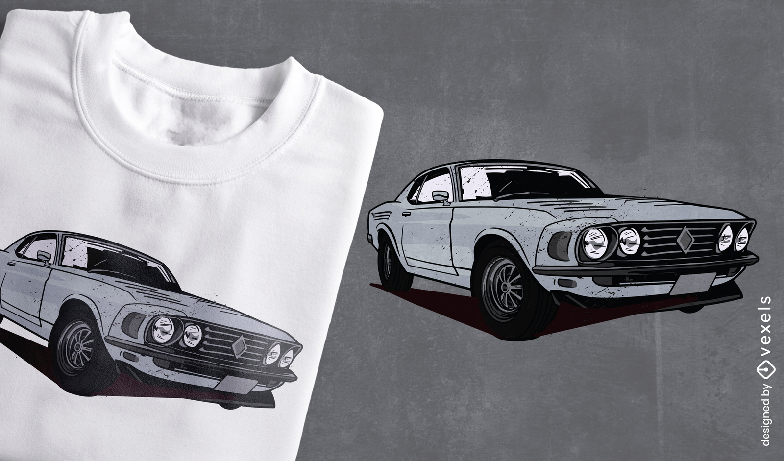 Diseño de camiseta de vehículo muscle car.