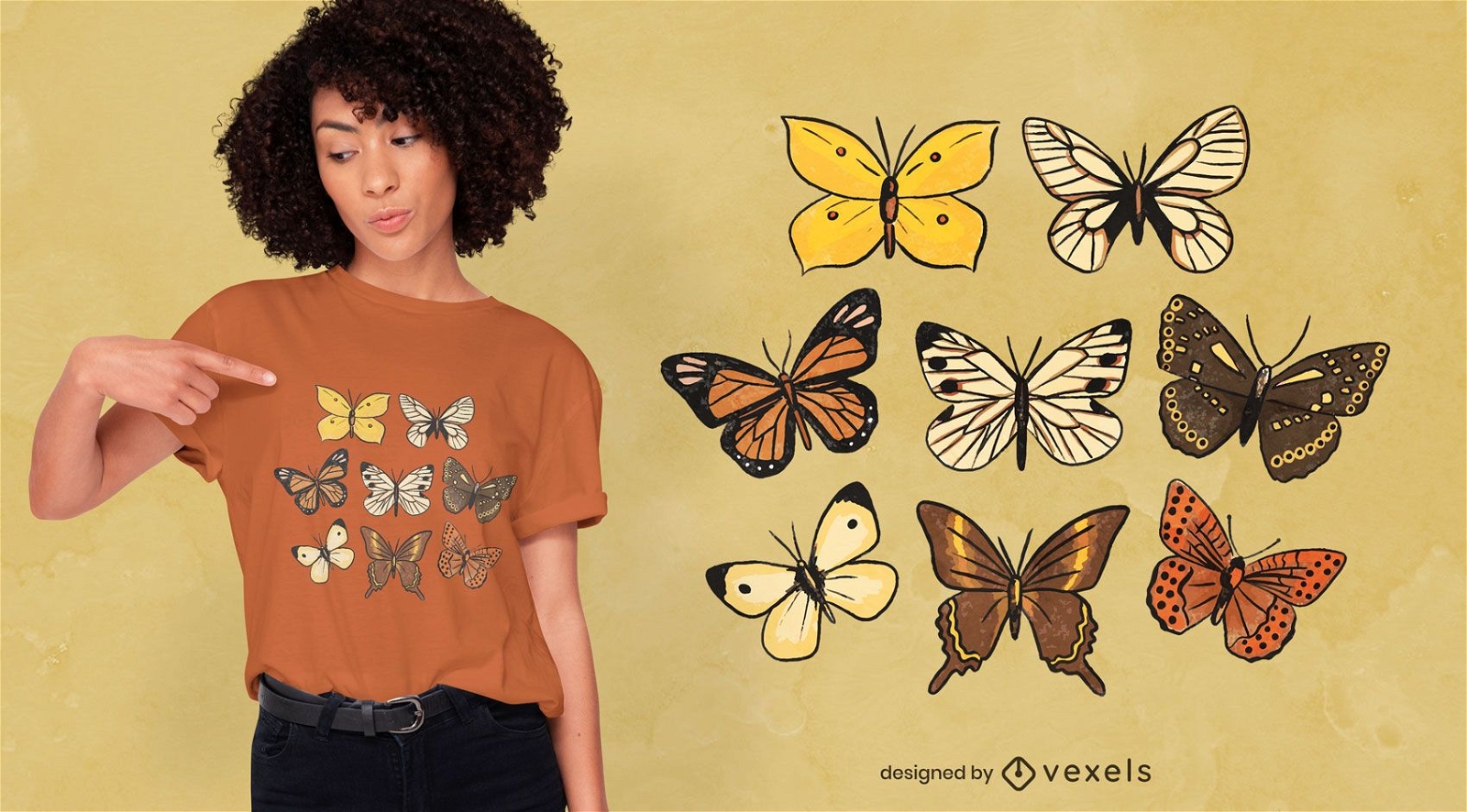 Design de camisetas de espécies de borboletas