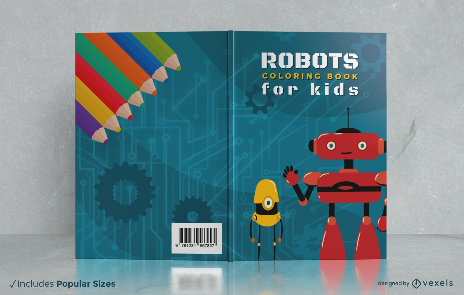 Diseño de portada de libro para colorear de robots