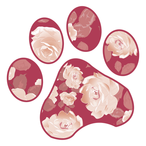 Paw filled with red rose pattern PNG Design