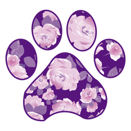 Paw filled with purple rose pattern PNG Design