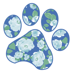 Paw filled with blue rose pattern Transparent PNG