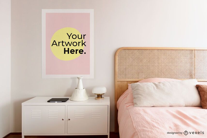 Bedroom nightstand artwork frame mockup Bedroom nightstand artwork frame mockup