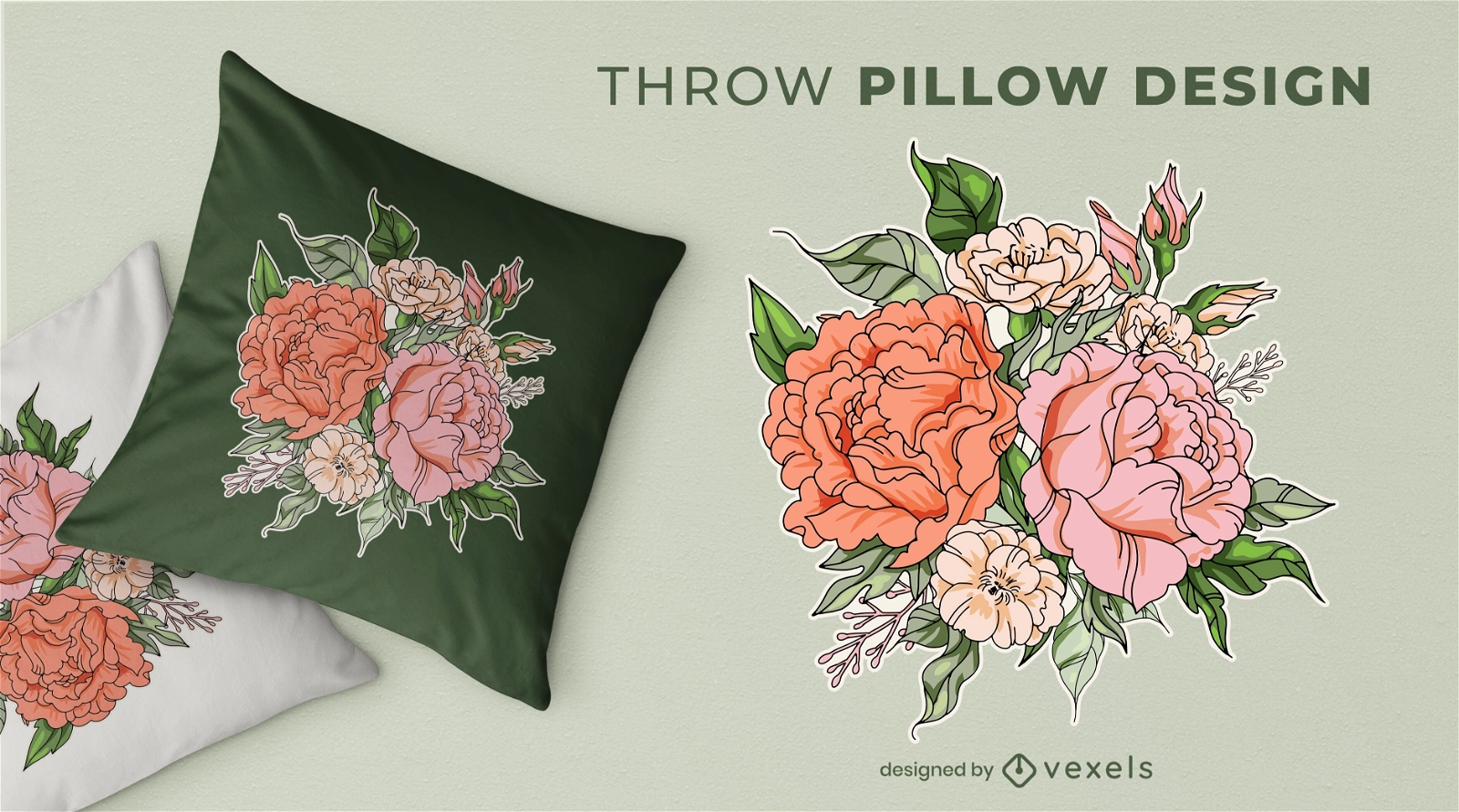 Diseño de almohada con ramo de flores.