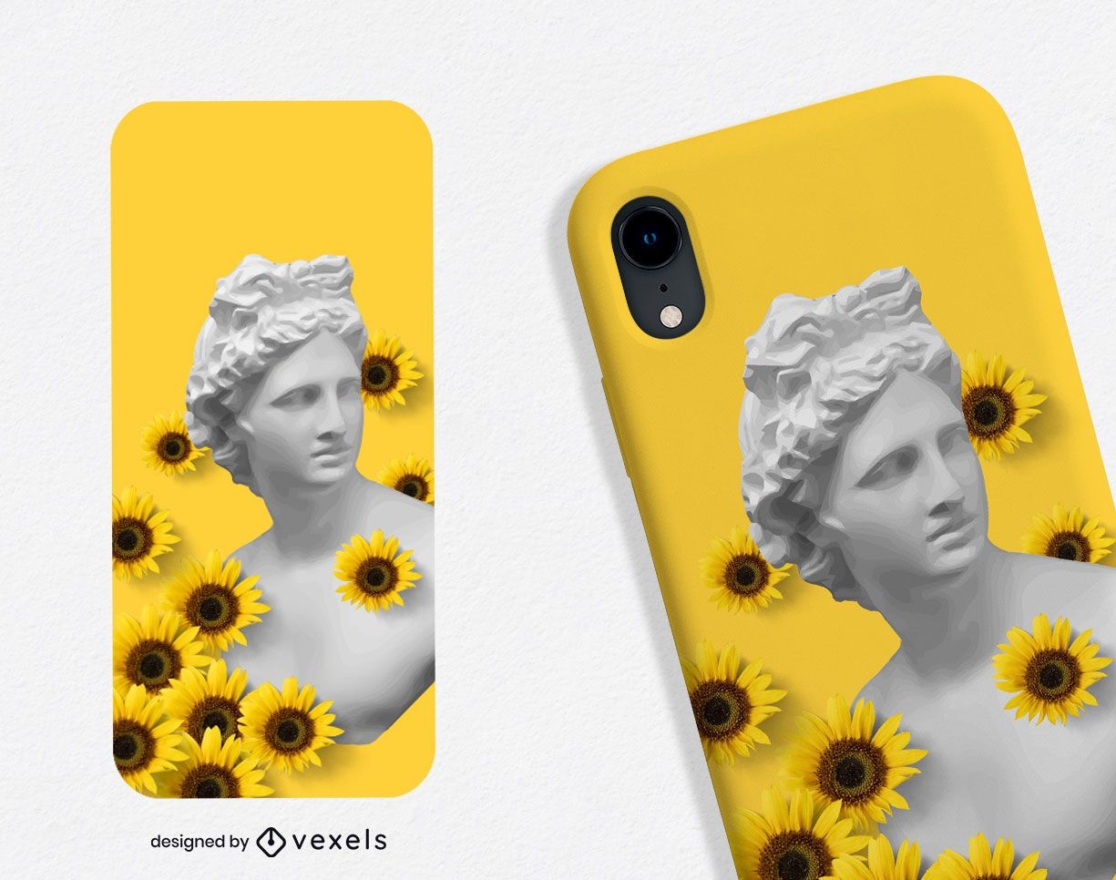 Design de capa de telefone com girassóis estátua grega