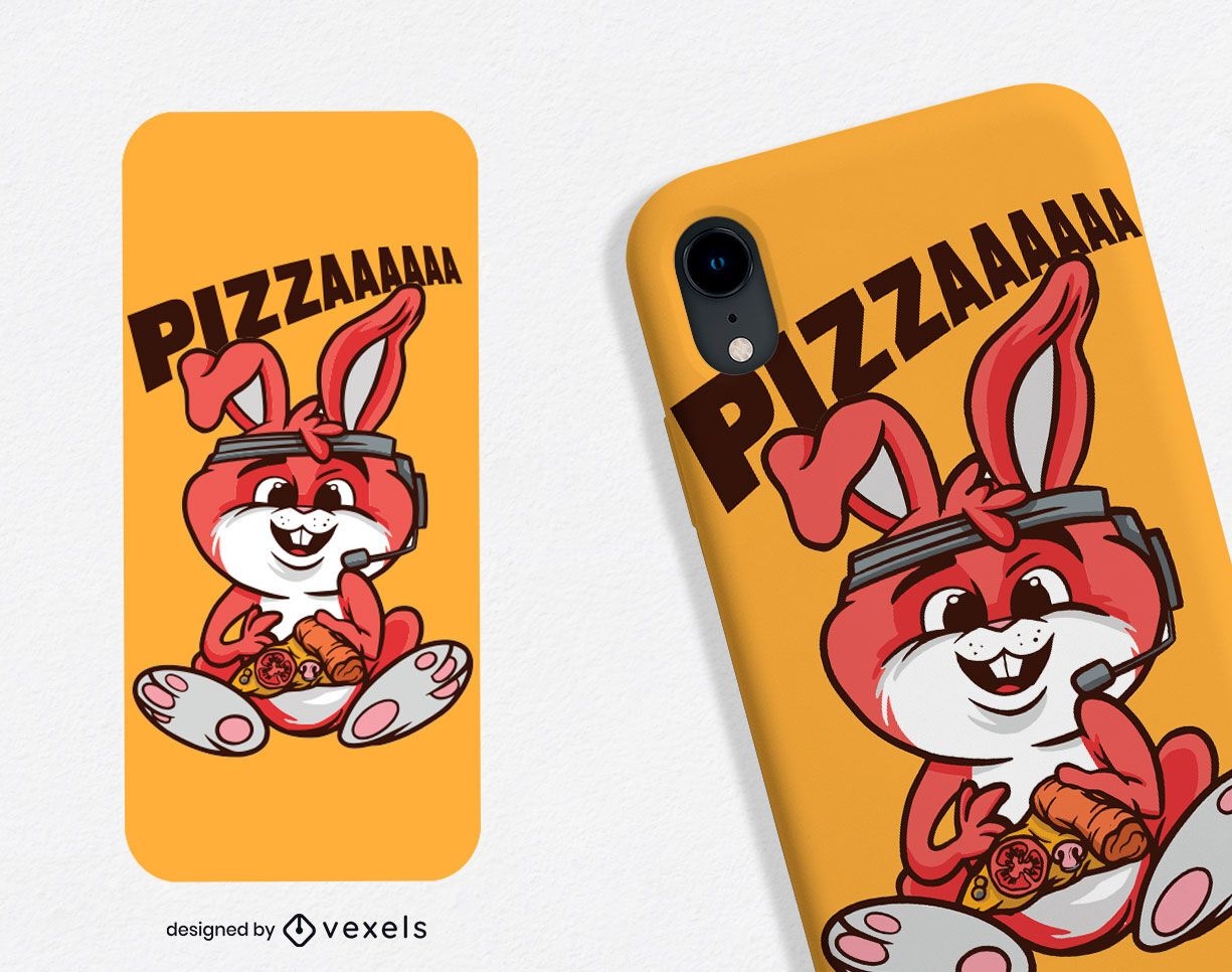 Diseño de caja de teléfono de conejo de pizza
